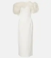 [David Koma] David Koma Bridal feather-trimmed midi dress AU 6 white