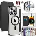 For iPhone 16 15 14 13 12 11 Pro Max Plus Case magsafe Leather Wallet Flip Cover