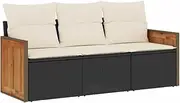 vidaxl Modular Garden Sofa Set - Black Rattan Patio Furniture - 3 Piece Outdoor Sofa with Cushions - Armrest Seating for Terrace/Backyard
