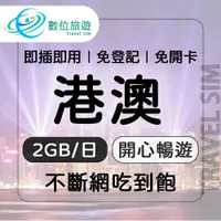 在飛比找PChome24h購物優惠-【數位旅遊】港澳上網卡4天．每日2GB 降速吃到飽｜香港、澳