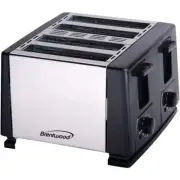 Brentwood Toaster 4-Slice Black/Silver1300W 6-Settings Auto-Center Crumb Tray