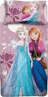 Disney Frozen Single Bed Sheet Single Bed Set, Top Sheet, Fitted Sheet, Pillowcase, Pink, 100% Cotton, Official Product