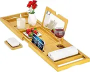 Nineway Bathtub Tray Caddy, Expandable Bamboo Bath Caddy Tub Table, Natural, Rectangular, 101.5 x 28 x 4.5 cm, Farmhouse Style, Toiletries Organizer