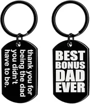[Kefley] Bonus Dad Gifts Keychain from Daughter Son Step Dad Fathers Day Birthday Gifts for Stepdad Stepfather Double-Sided Key Ring Thank You for Being The Dad You Didn’t Have To Be Key Chain