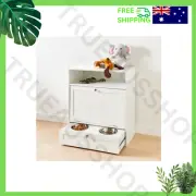Pet Feeding Station with Hinged Food Storage Bin Pull-Out Drawer Stainless Bowls