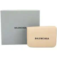 在飛比找Yahoo奇摩購物中心優惠-BALENCIAGA 品牌字母壓紋牛皮迷你三折短夾(奶茶色)