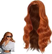28 Inch Long Curly Wigs, Lace Front Wigs Long Wavy Synthetic for Women, Orange