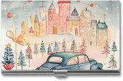 [VFMKT] Slim Metal Business Card Holder Portable Business Card Case Pocket Name Card Holder Cars in Small Town Wallet for Men Women Office Travel