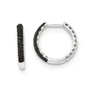 14K White Gold Black Real Diamond 2mm Hinged Hoop Earrings