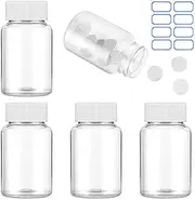 YUXIANLB 4 Pcs Empty Pill Bottles, 80ml Clear Medicine Small Travel Pill Bottle Pill Cases for Organizers Storing Fish Oil Medication Candy