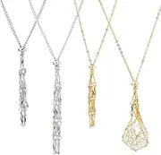 [DICOSMETIC] 4Pcs 4 Styles Handmade Crystal Holder Necklace GemStones Cage Necklace Stainless Steel Crystal Cage Necklace Crystal Holder Necklace Cage for Necklace Making, 25"~27", Stainless Steel