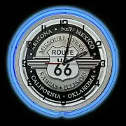 19" Route 66 Sign Blue Double Neon Clock Garage Man Cave Decor
