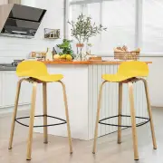 CostwaySet of 2 76cm Height Bar Stools with Footrest &amp; Low Backrest-Yellow