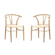 Oikiture 2x Metal Hans Wegner Chair Wishbone Cafe Lounge Seat Beige