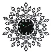 Large 28 inch Black and Crystal Peacock Inspired Wall Clock