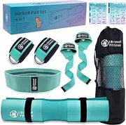 Barbell Pad Set with 2 Ankle Straps for Cable Machines Hip Resistance Band Weight Lifting Straps Thick Cushion Hip-Thrusts Pad with Carry Bag for Squats Bench Press Workout