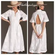 Anthropologie Maeve Eyelet Midi Dress Lace Boho White Size 6, NWT