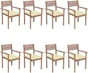 Stackable Garden Chairs with Cushions 8 pcs Solid Teak Wood Patio Chair