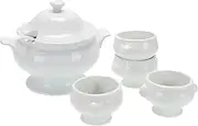 BIA Cordon Bleu Everyday Porcelain Classic Soup Tureen, Ladle & 4-(14 oz) Lion's Head Bowls, White