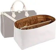 OLSEEY Purse Organizer Insert for handbag，Dupont paper Ultra-Light weight Bag Organizer Insert for LV Speedy 20 Waterproof (Large-white brown)