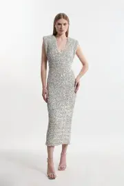 Textured Sequin Sleeveless Midi Dress