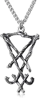 [KIRTIJW] Satanic Necklace Goat Head Inverted Pentagram Sigil of Lucifer Pendant Necklace Jewelry for Men Boys 60cm