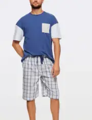 NEW PETER ALEXANDER MENS TOP + CHECK SHORTS PJ SET XL RRP$129.90 BLUE GREY