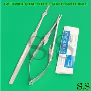 CASTROVIEJO NEEDLE HOLDER STRAIGHT 5.5"+SCALPEL HANDLE #7+5 SURGICAL BLADES #11