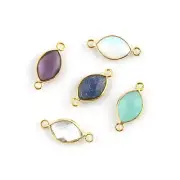 Checker Cut Mix Gemstone Yellow Gold Plated DIY Double Bail Connectors Lot 5 Pcs