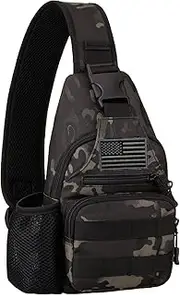 [ZHIERNA] Tactical Sling Crossbody Backpack with Water Bottle Holder, Military Shoulder Sling Chest Bags with USB Charging Port