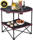 Folding Camping Table with 4 Cup Holders & Carry Bag for Outdoors, Picnic, Hikin