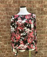 White House Black Market Tie-Sleeve Floral Blouse & Removable Camisole size 10
