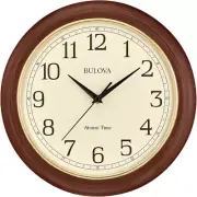 Atomic Time 2 Analog Wall Clock C5004 | 12.4" Wooden Frame, Sets Time Automatica