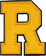 1 PCS 4.2" Yellow Chenille Letter Patches, Iron on Patches for Hats Clothes Bags Backpacks Jeans, Initial Patches Large Varsity Letter. (Letter R)