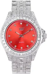 Fully Iced Men Silver Watch Bling Rapper Simulate Diamond Hip Luxury Club Party