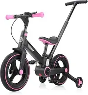 [EOOWOY] Balance Bike with Push Handle for Kids 1-3 Years, 6 in 1 Foldable Push Bike with Training Wheels & Pedals, Balance Bike for Boys and Girls with Brakes & Kickstand