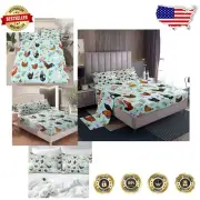 Charming Hen Rooster Print Twin Bed Sheets Set - Floral Kids Bedroom Decor