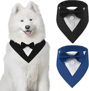 Sekonow 2Pcs Dog Tuxedo - Formal Dog Wedding Bandana Collar with Bow Tie, Adjustable Dog Wedding Attire Outfit, Dog Suit Birthday Dog Costumes Dog Tux for Small Medium Large Pet, L