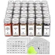 36 Glass Spice Jars with 806 White Spice Labels, Chalk Marker and Funnel Comp...