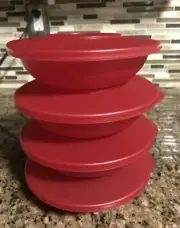 Tupperware Impressions Salad/Cereal Bowls ~ Set of 4 ~ RED ~ New!!