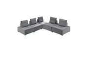 Foret 5pc Armless Seat Modular Extension Ottoman Couch Velvet Sofa Light Grey
