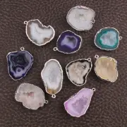 Natural Geode Druzy Silver Plated DIY Single Bail Connector Lot of 10 Pcs