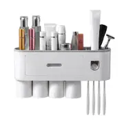 Catzon Wall Mounted Toothbrush Holder Automatic Toothpaste Dispenser Kit with Magnetic Cups-Grey
