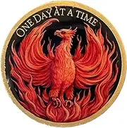 Phoenix Rising from Ashes One Day at A Time Medallion Color Serenity Prayer Chip