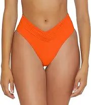 [BECCA] Women's Standard Color Code High Waisted Shirred Bikini Bottom, Cheeky Coverage, Swimwear Separates