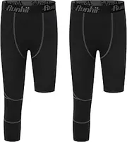 [Runhit] 2 Pack Youth Boy's Compression Leggings Tights for Basketball Quick Dry Athletic Pants Running Sports Baselayer