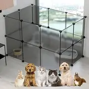 Ricjurzzty Pet Playpen,Resin Portable Polypropylene(PP) XXS Size 30x30cm(11.8in),Small Animal DIY Pen Cage Yard Fence,Outdoor & Indoor for Kitty,Puppy,Rabbit,Guinea Pig (20 Panels, Black Translucent)