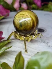 Beautiful Golden Tigers Eye Crystal Sphere 3cm & Gold Ant Holder