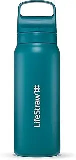 LifeStraw Go Series — Insulated Stainless Steel Water Filter Bottle for Travel and Everyday Use Removes Bacteria, Parasites and Microplastics, Improves Taste, 24oz Laguna Teal