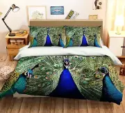 3D Green Peacock P305 Animal Bed Pillowcases Quilt Duvet Cover Set Queen Kay